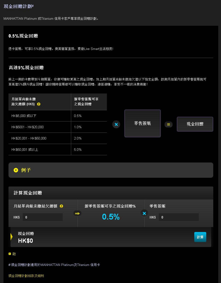 MANHATTAN 現金回贈計劃